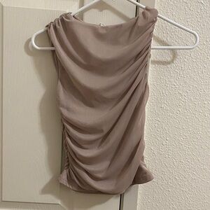 T.J.Maxx Taupe Ruched Sleeveless Blouse
